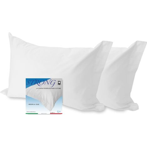 COPPIA federa per GUANCIALE STRONG tinta unita BIANCO cm. 52X82 made in Italiy