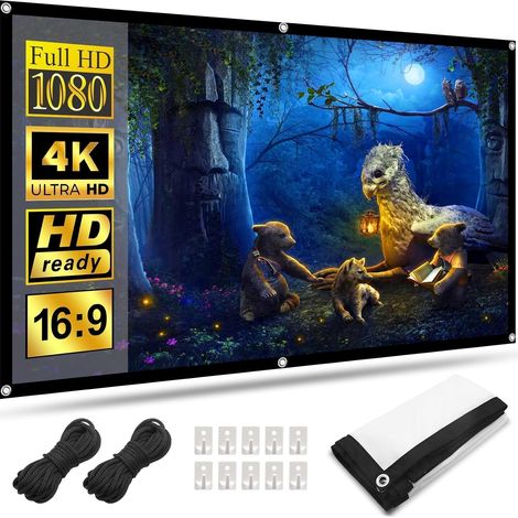 84 Pouces Écran de Projection Portable, Tissu Soie de Lave Lavable Antirides, 16:9 4K HD Double Face Pliable pour Camping Extérieur et Cinéma Maison, Installation Facile avec Crochets (1/5)