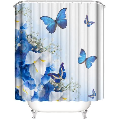 Rideau de douche à motifs animaliers 180 x 200 cm (bleu), rideau de douche à motifs papillons