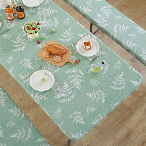 Ensemble de nappes 3 pièces : nappe rectangulaire imperméable en vinyle, nappe élastique avec envers en flanelle, pliable, lavable, oléofuge. (1/5)