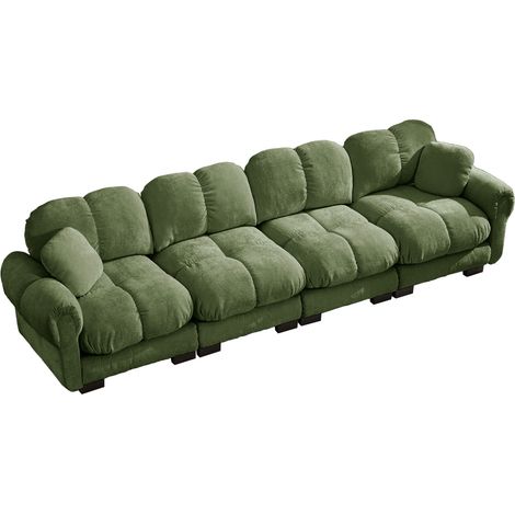Sofá modular verde de chenilla 330 x 86 x 90 cm con cojines gruesos y reposabrazos curvos (1/5)