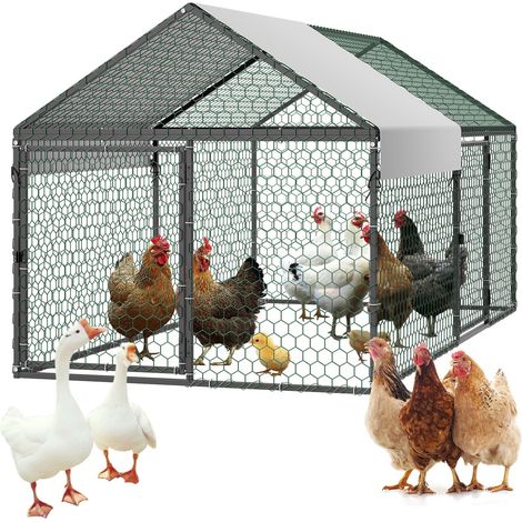 Enclos Poulailler en Métal 1x2x1 m Parc Grillagé pour Poules, Canards, Lapins, Oies, Usage Extérieur, Jardin, Ferme, avec Bâche Imperméable en PE, Double Porte, Cadre Robuste, Toit en Pente (1/5)