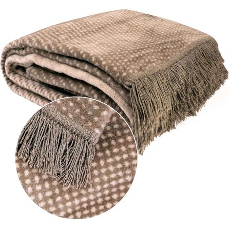 Coperta in cotone 150x200 con frange, pois geometrici regolari, marrone e beige (1/5)