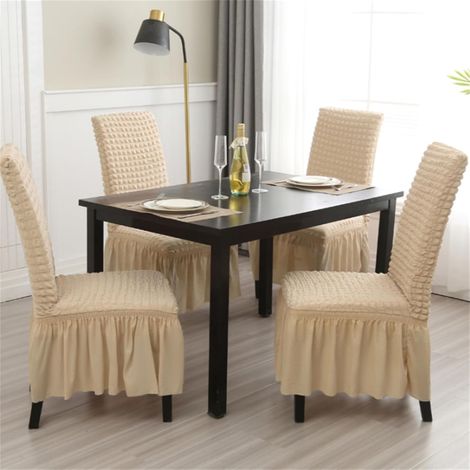 Housses de chaises élastiques lavables pour restaurant, lot de 2, housses de chaises amovibles, housses de protection pour chaises de cuisine avec jupes (beige, lot de 2) (1/5)