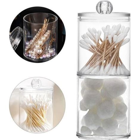Porte-tampon de coton Distributeur Distributeur Conteneur Organisateur Round Cosmétique Storage Clear Plastic Pot pour femme 2pcs (1/4)