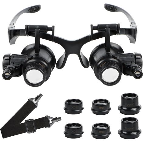 Lunettes loupe avec lumière, bandeau de tête, loupe de lecture, verre magnifying, loupe réglable, loupe LED avec bandeau pour la tête, pour bijoutier, couture, artisanat