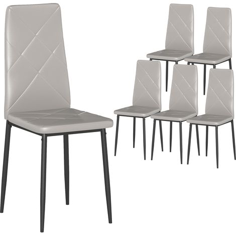 Set di 6 Sedie da Pranzo Moderne con Schienale Alto in Finta Pelle e Acciaio, 41x50x97 cm, Grigio