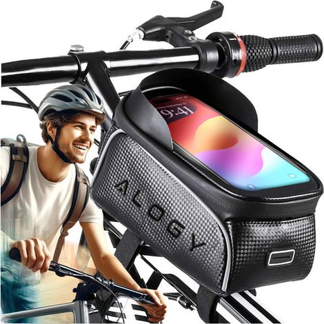 Bolsa para bicicleta Alogy de 2 litros, soporte para teléfono de hasta 6,7 pulgadas en el cuadro, color negro espacioso. (1/4)