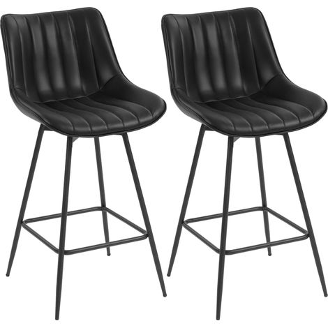 HOMCOM juego de 2 taburetes de bar, sillas de bar, giratorio 360°, tapizado en cuero sintético, con respaldo y reposapiés, para cocina, comedor, negro