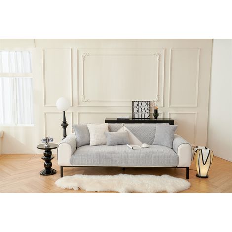 Housse De Coussin D'accoudoir En Polaire, Protection Universelle Antidérapante En Velours Lait Pour Canapé (gris Clair)-70x70cm (1/5)