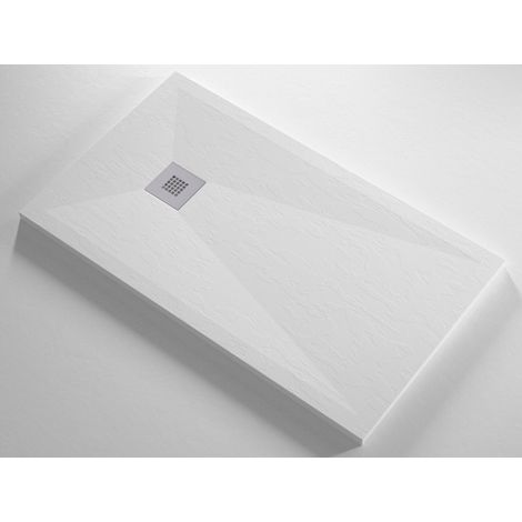 Piatto Doccia Slim Bianco 3 cm Effetto Pietra in Resina Marmo Piletta Scarico - Dimensione Piatto 80x120 (1/2)