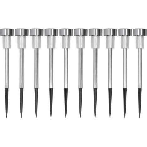 Lot de 10 lampes solaires LED pour jardin, étanches IP44, en acier inoxydable, pour éclairage extérieur au sol (lumière blanche). (1/5)