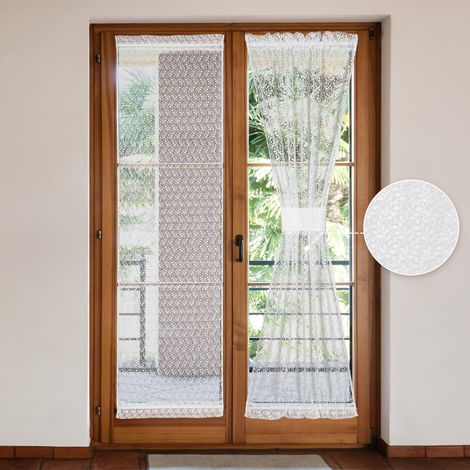 Lot de 2 rideaux transparents blancs pour porte-fenêtre, 63,5 x 182,9 cm, motif branches botaniques et feuilles, embrasse incluse (1/5)