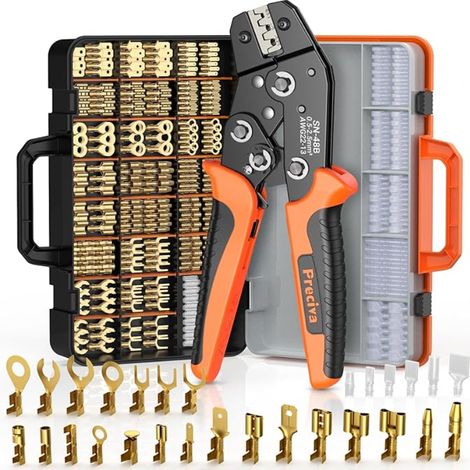 Kit Pince à Sertir Cosse Electrique 0.5-2.5mm²/AWG22-13 Sertisseuse à Cliquet Connecteur Bêche Pinces a Cosses Non Isolée pour Travaux Électriques (1/5)