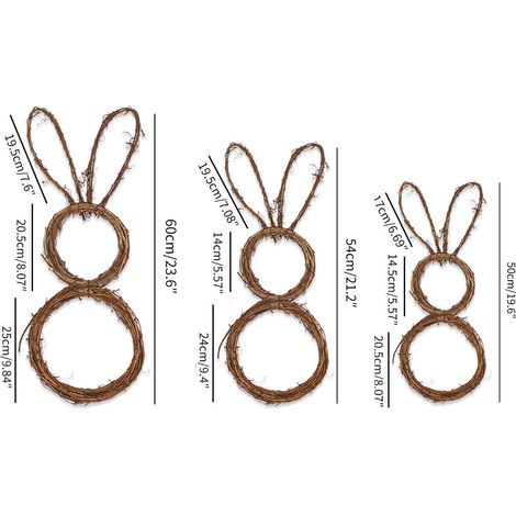 Couronne de Pâques en rotin avec lapins et guirlande lumineuse LED colorée à suspendre