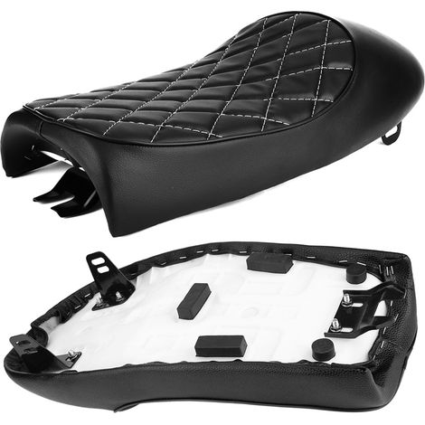 Selle de moto vintage en cuir PU noir, coussin de selle bossu pour Honda CG125, café racer, confortable et robuste (1/5)