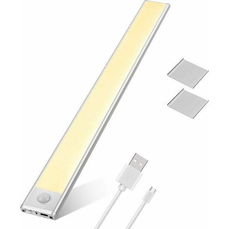 Lampe LED sous meuble 76 LED rechargeable Éclairage d'armoire avec détecteur de mouvement Batterie USB Éclairage d'armoire Éclairage de cuisine Capteur bande magnétique Lumière(lumière blanche) (1/5)