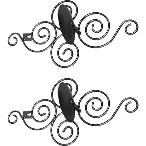 2 Pièces Support Bougie Murale Style Européen Décor Maison Noir en Fer Forgé
