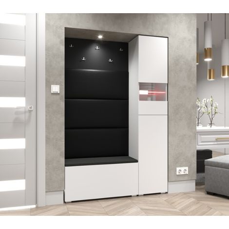 Meuble d'entrée GF84, 120 x 35 x 182 cm, blanc mat (1/4)