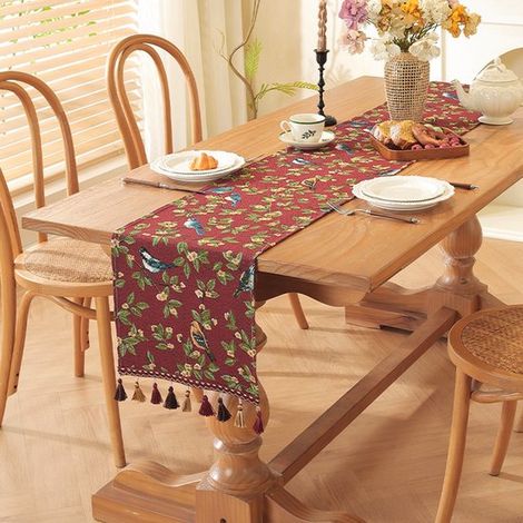 Manteles, caminos de mesa y posavasos de algodón y lino, manteles antideslizantes repelentes polvo, caminos mesa jacquard algodón lino 30x183 cm (1/5)