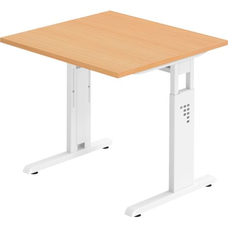 bümö Schreibtisch Serie-O Quadrat: 80 x 80 cm  Buche Weiß