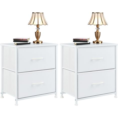 Table de chevet 2 pièces avec tiroir de rangement – Blanc – Dimensions 40x30x50cm – Design moderne pour chambre et bureau (1/5)