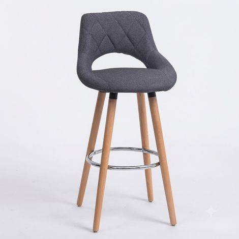 Barhocker mit Ergonomischer Rückenlehne und Rutschfesten Füßen, für Küche und Theke, Leinen Holz Dunkelgrau (1/5)