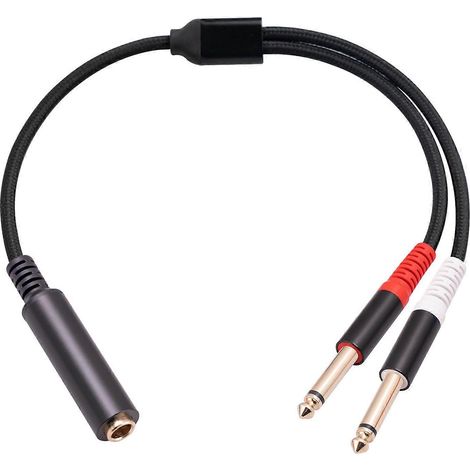 Câble adaptateur femelle 6,35 mm vers double mâle 6,35 mm, câble audio stéréo répartiteur en Y 6,35 mm 1/4", adapté aux instruments de musique électroniques. (1/5)