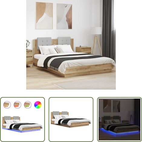 LED-Bettrahmen - Bettgestell mit Kopfteil Artisan-Eiche 120 x 200 cm (1/5)