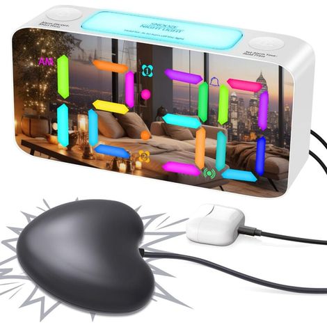 Réveil à Vibreur Extrêmement Puissant et Alarme Sonore Forte - Conçu pour les Personnes Sourdes, Malentendantes ou Gros Dormeurs - Grand Écran Digital, Charge USB, Veilleuse, Mémoire d'Arrêt (1/4)