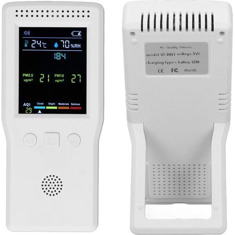 9-in-1 Air Quality Tester: PM2.5, PM10, HCHO, TVOC, Temperature, Humidity, Multifunction CO2 Detector, 5V, (1/4)