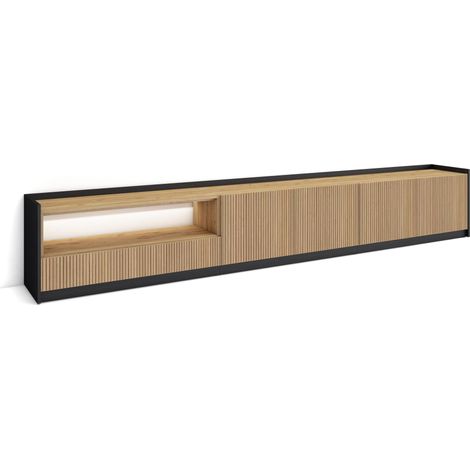 Skraut Home - TV-Schrank, Lowboard, für Wohnzimmer und Esszimmer, 310x50x37 cm, Für TV-Geräte bis zu 80", Led, Moderner Stil, Eiche Schwarz (1/4)