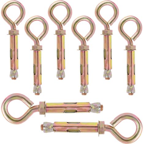 Lot de 8 vis d'expansion M10 pour mur de brique en béton - Crochet d'ancrage fermé - Boulons robustes avec anneau à œillet, ancrage à manchon (1/5)
