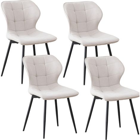 Wokaka Lot de 4 Chaises - Pieds en métal - Dossier Assise rembourrée pour Cuisine Salon Chambre Bureau - style rétro - Blanc