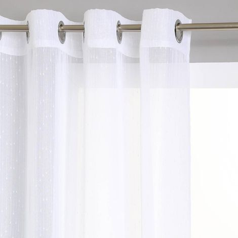 Atmosphera – Voilage à rayures blanc 140x240 cm – Polyester 100% – 8 œillets argent – Lavable à 30° – Pour tringles standard (1/5)