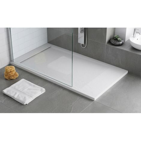 Receveur de douche Resine FLOW Blanc - 80x140 cm - Grille + Valve OFFERTE (1/5)
