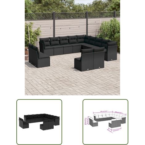 The Living Store 13-tlg. Garten-Sofagarnitur mit Kissen Schwarz Poly Rattan - Gartensorganisation - Esszimmergarnitur Außen - Lounge Set - Gartenlounge - Balkon Möbel (1/3)