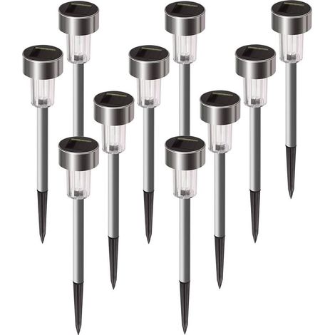 Lot de 10 lampes solaires d'extérieur étanches en acier inoxydable pour patio, pelouse, cour et paysage (blanc) (1/5)