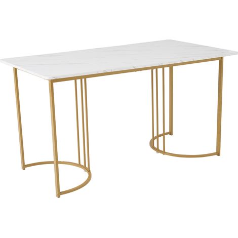 Essgruppe mit Tisch und 4 Esszimmerstühlen 140x80 cm, grüner Samt, weißes MDF, goldene Beine (1/5)