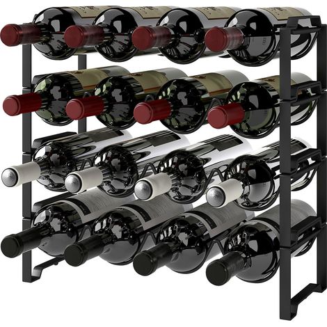 Weinregal Flaschenregal für 16 Weinflaschen, Flaschenhalter Aufbewahrungsregal aus Metall, Weinflaschenregal für Küche, Esszimmer Schwarz