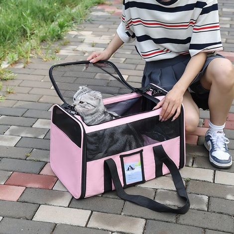 Sac de transport respirant et pratique pour animaux de compagnie, sac de transport portable pour chats en voiture, petit sac de voyage pour chats et chiens, rose, 48 x 30 x 30 cm (convient pour les ph (1/2)