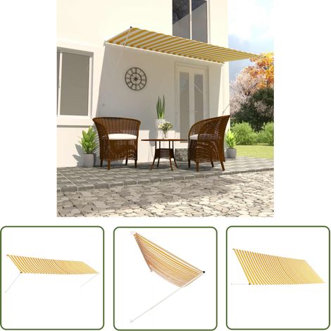 The Living Store Auvent rétractable 400x150 cm Jaune et blanc - Auvent Retractable - Store Banniere - Parasol - Abri Jardin - Protection Solaire (1/5)