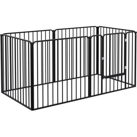 Recinto per Cani a 6 Pannelli Modulabili da Interno ed Esterno 164x83x80 cm in Acciaio Nero (1/5)