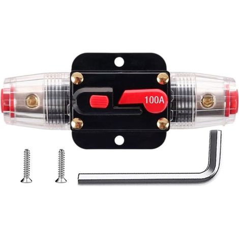 1 PC fusible de réinitialisation de disjoncteur en ligne 100 A,porte-fusible de réinitialisation 12V-24V DC avec réinitialisation manuelle pour la protection du système audio de bateau auto (1/5)