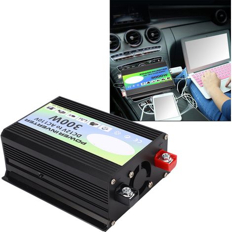 TYD-300 DC12V auf AC110V 300W Spannungswandler mit korrigierter Flankensteilheit, Batteriestandsanzeige, 2 USB-Anschlüssen, 1 Universalsteckdose, Zigarettenanzünder-Ladegerät und Krokodilklemmenkabel. (1/5)
