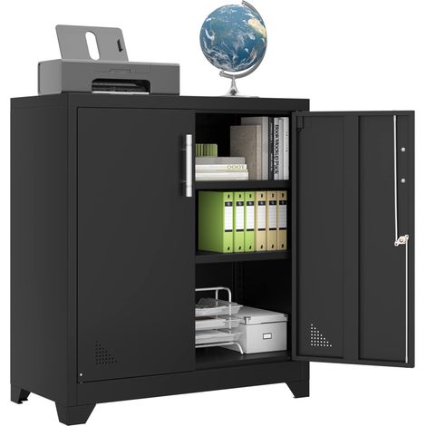 Meuble de Rangement Bureau, Armoire Metallique avec Serrure, Armoire de Bureau Meuble Imprimante avec 2 Etagères Réglables (1/5)