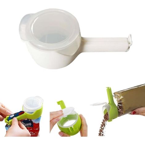 1 clip per sacchetti con beccuccio per versare il cibo, chiusura ermetica con coperchio in plastica riutilizzabile, clip per sacchetti per alimenti, organizer, bianco