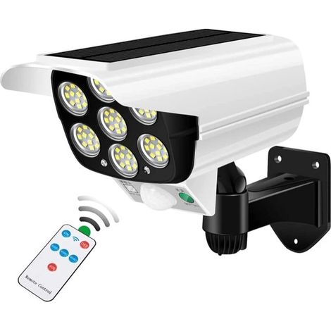 Lampe solaire d'extérieur avec détecteur de mouvement, projecteur 77 LED 2000 lumens avec télécommande, étanche IP66, style caméra (1/5)