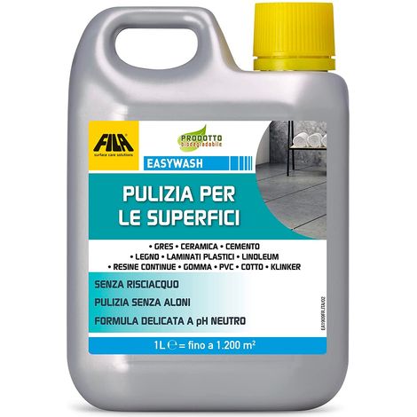 FILA Surface Care Solutions EASYWASH Detergente Neutro Multisuperficie, Incolore, 1 Litro