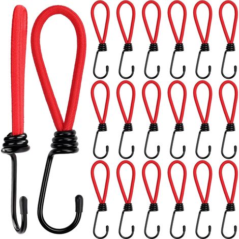 Lntyq Lot de 20 Tendeurs Elastique avec Crochets en Métal - 15 cm - Tendeur Bache Rouge Crochet Sandow Très Résistant pour Camping, Tarpes, Tentes Canopées (1/5)
